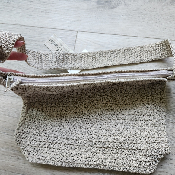 Carlo D' Santi Tan Cream Knit Hand Crochet Shoulder Bag Nwt - Picture 4 of 16